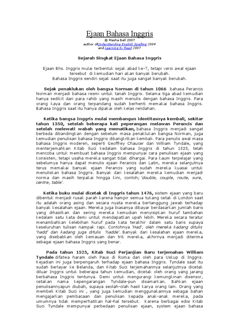 English Spelling (Indo) PDF Bahasa Indonesia Bahasa Inggris
