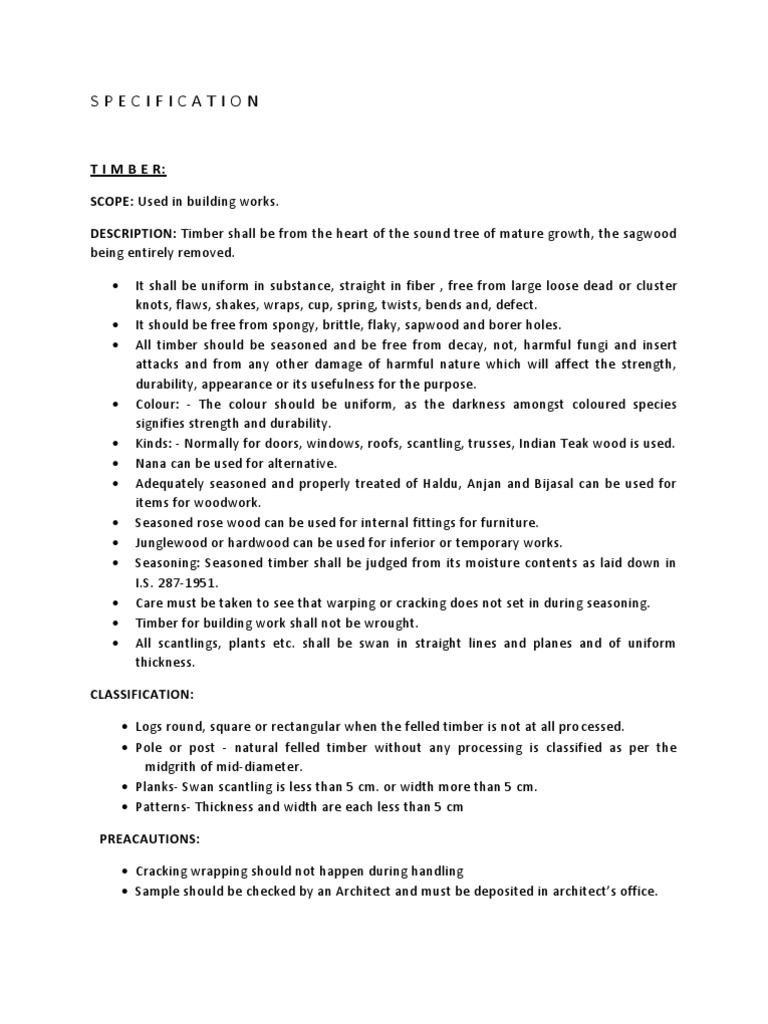 Timber Specification Lumber Wood
