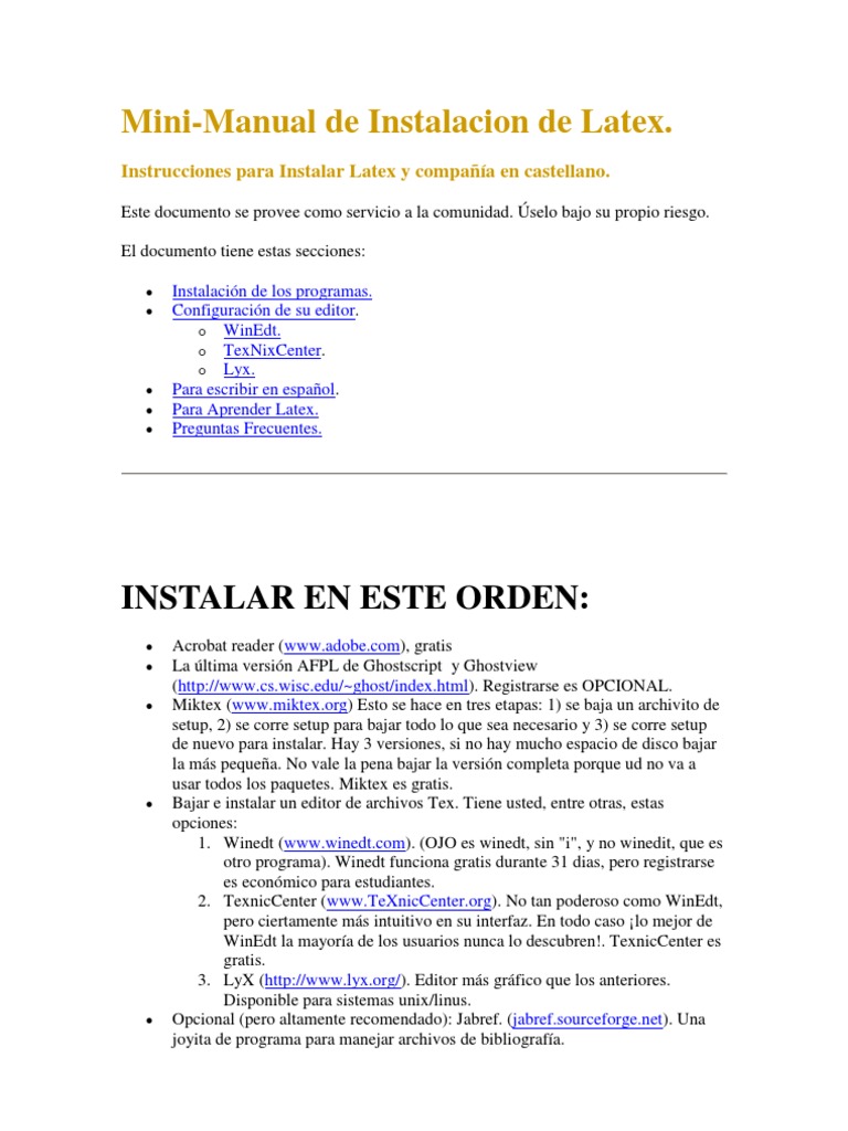 Mini-Manual de Instalación de LaTeX | PDF | Archivo de computadora | Te X