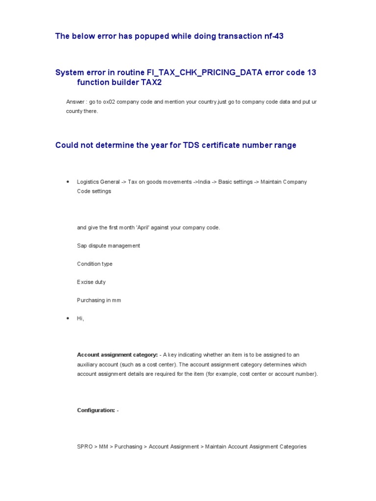 SAP Error Resolution Guide | PDF