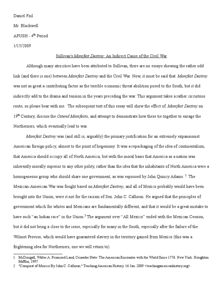 Dbq essay on manifest destiny
