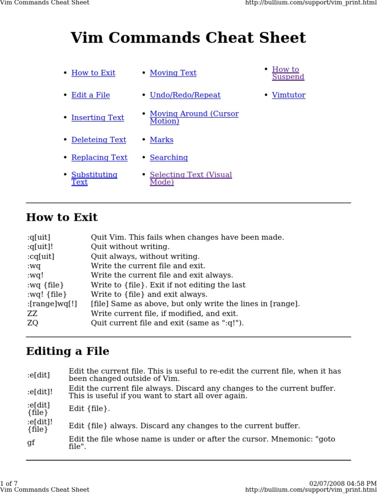 Vi Editor Cheat Sheet 3 | PDF