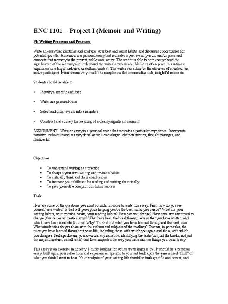 Enc 1101 Project I Pdf Essays Narrative