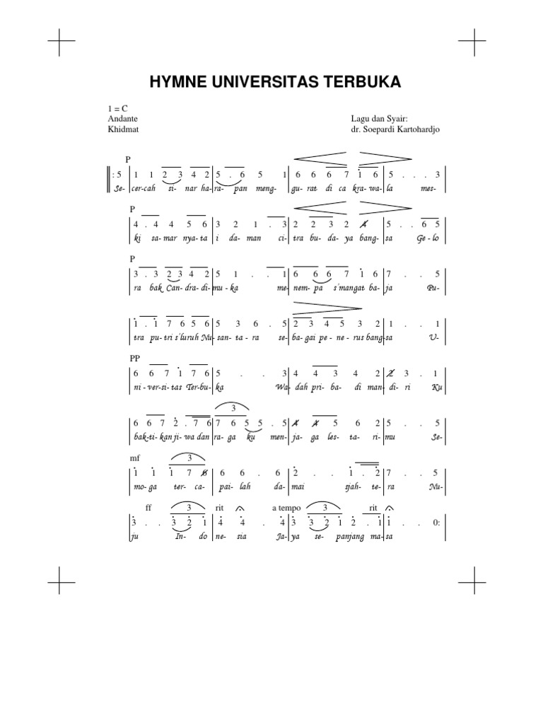 Lirik Not Lagu Hymne UT | PDF
