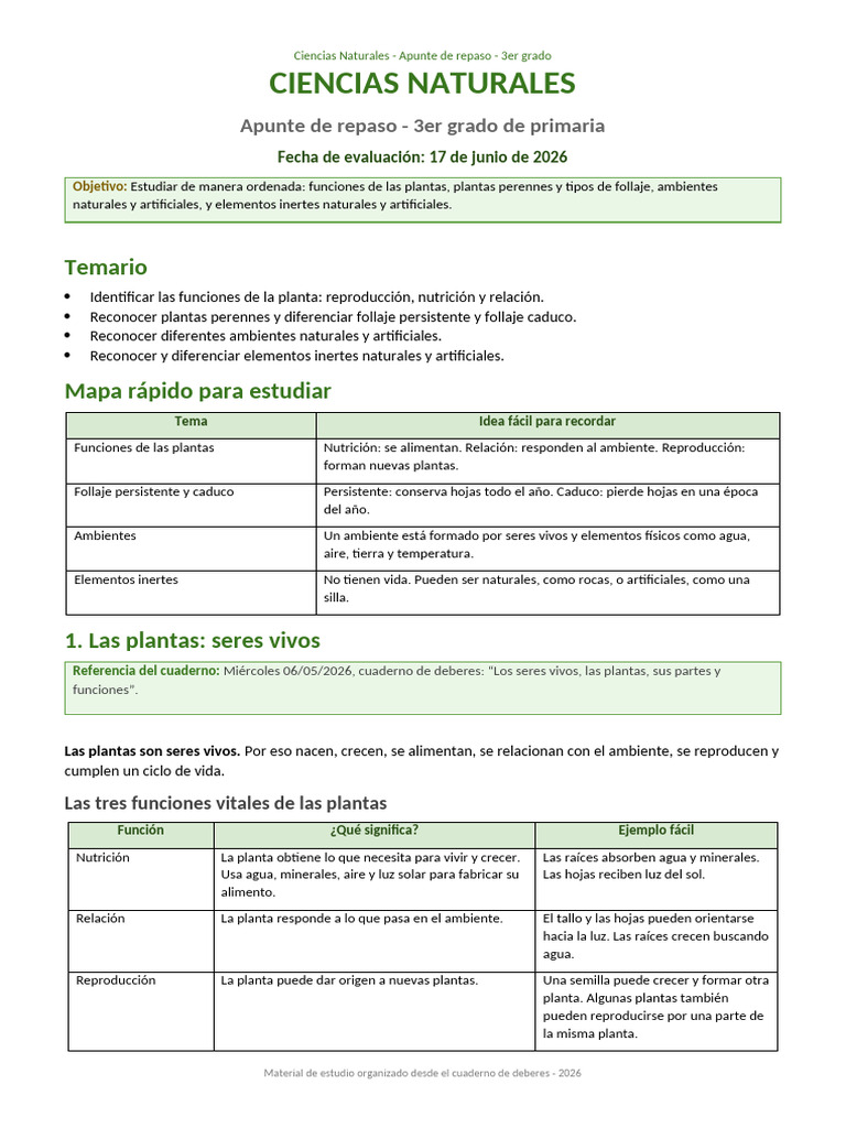 Apunte Ciencias Naturales 2026 | PDF | Plantas | Hoja