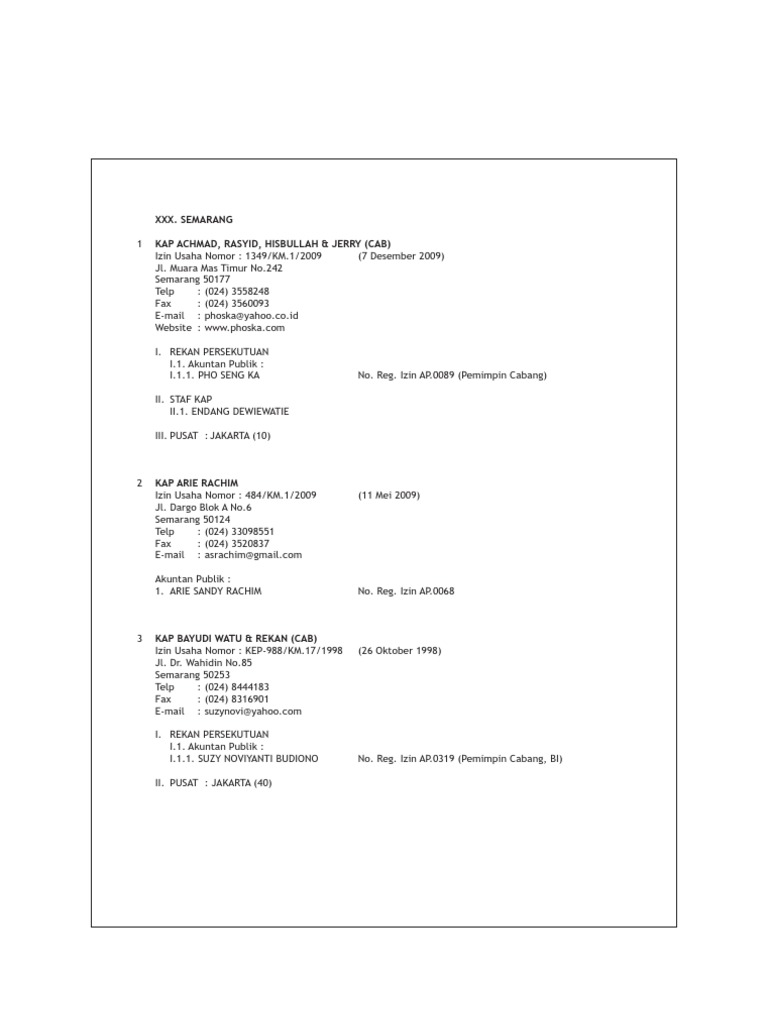 Daftar Kap Semarang