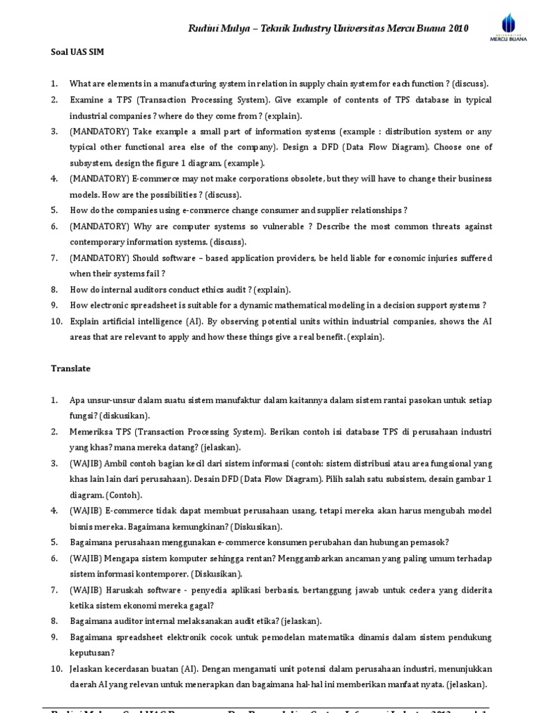 Contoh Soal Uas Sistem Informasi Industri Pdf System
