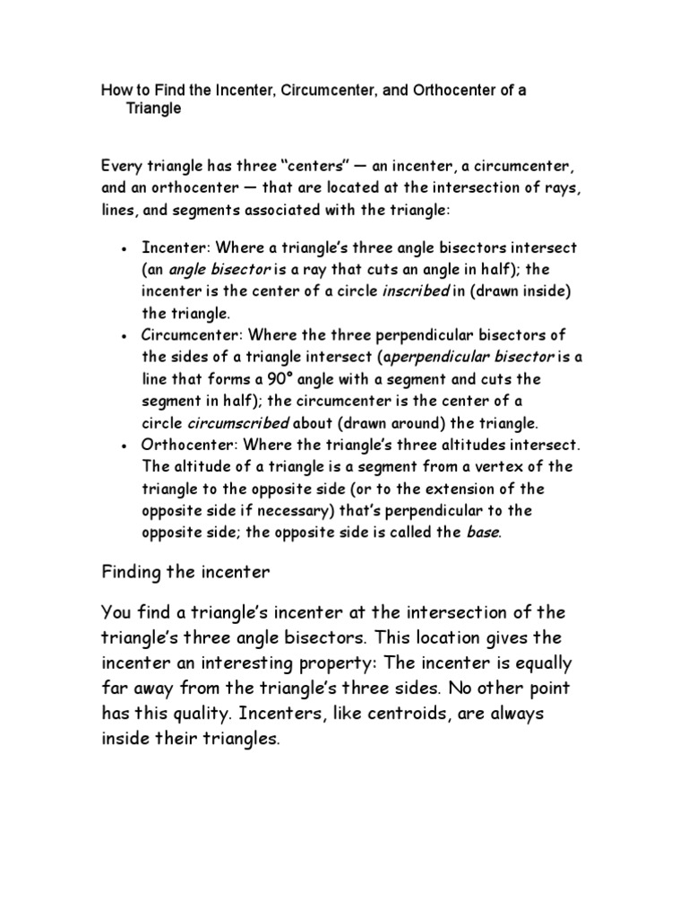 How To Find The Incenter Triangle Classical Geometry