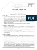 Prova de Ciências Exatas do Exército Brasileiro de 2003