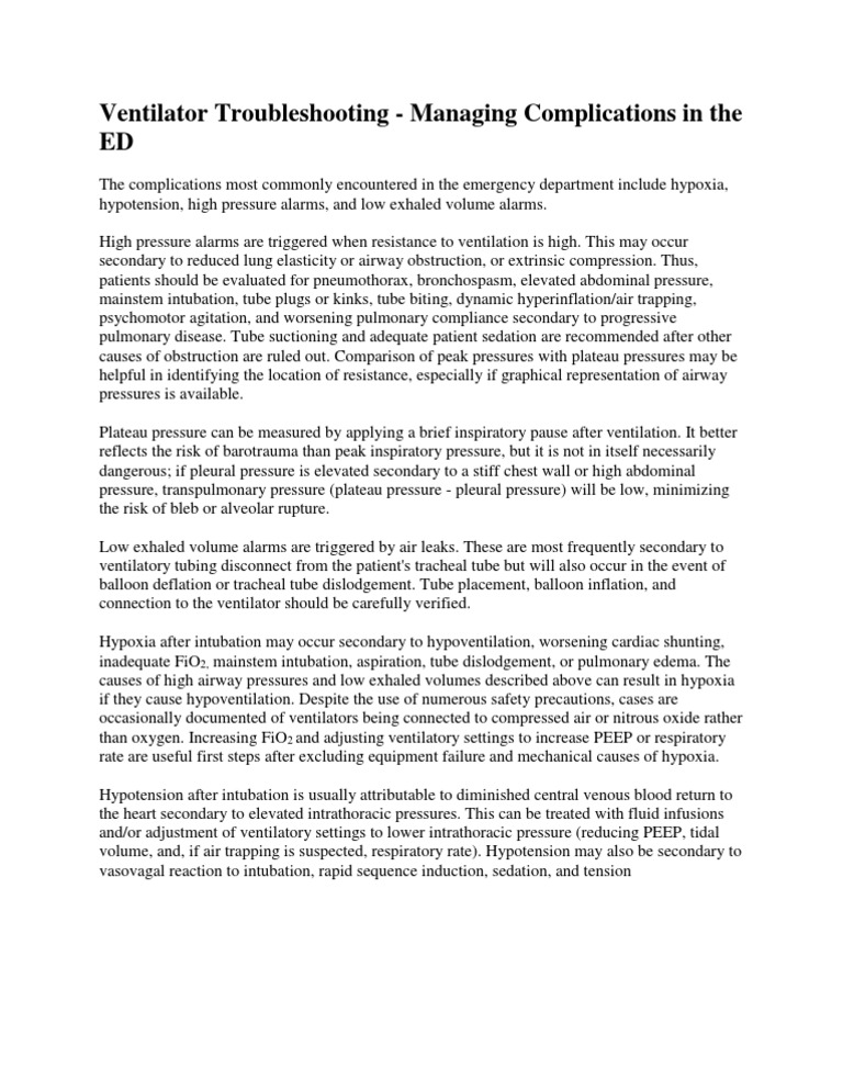 Ventilator Troubleshooting Lung Hypoxia (Medical)