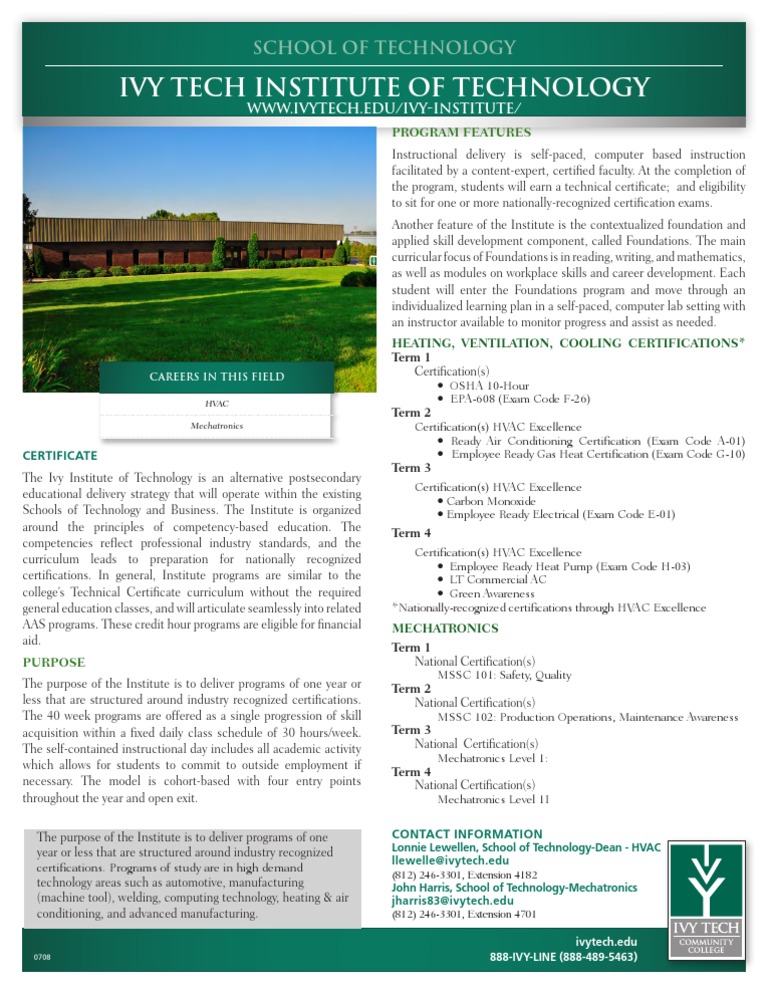 Ivy Tech Institute Tech 082312 Professional Certification Hvac