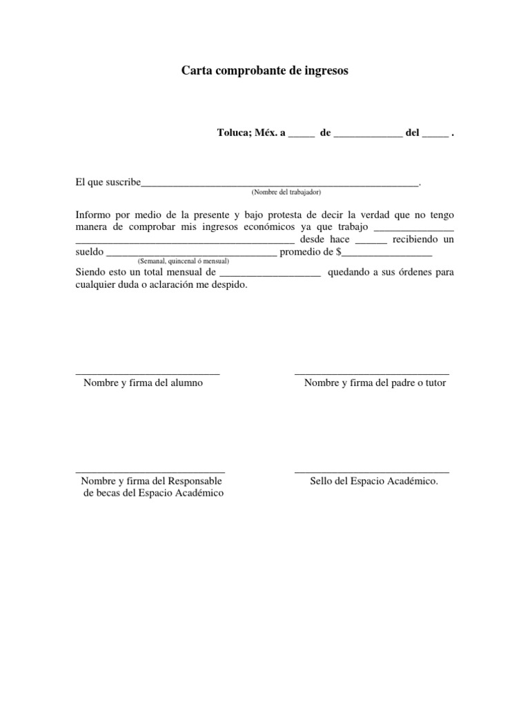 Carta Comprobante de Ingresos  PDF