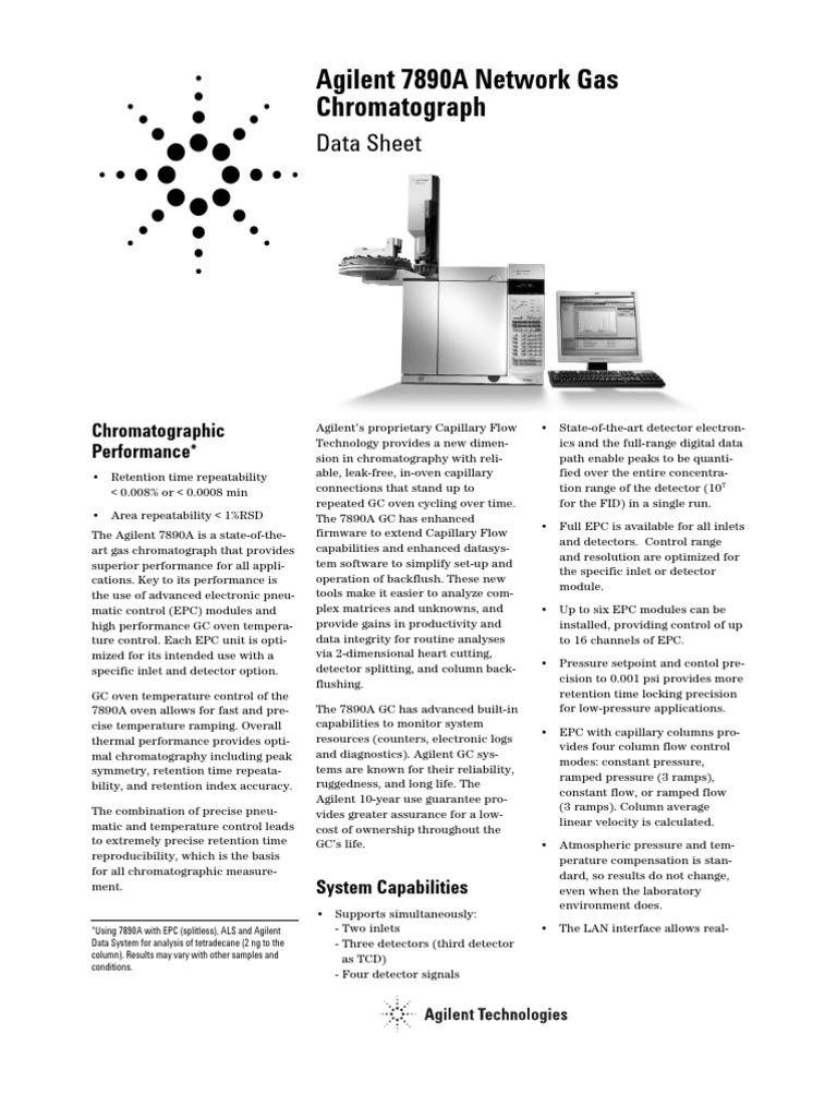 Agilent 7890A Network GC Data Sheet | PDF | Gas Chromatography ...