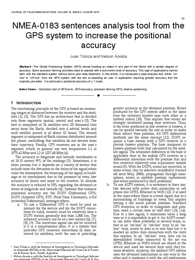 NMEA0183 sentences analysis tool from the GPS system to increase the