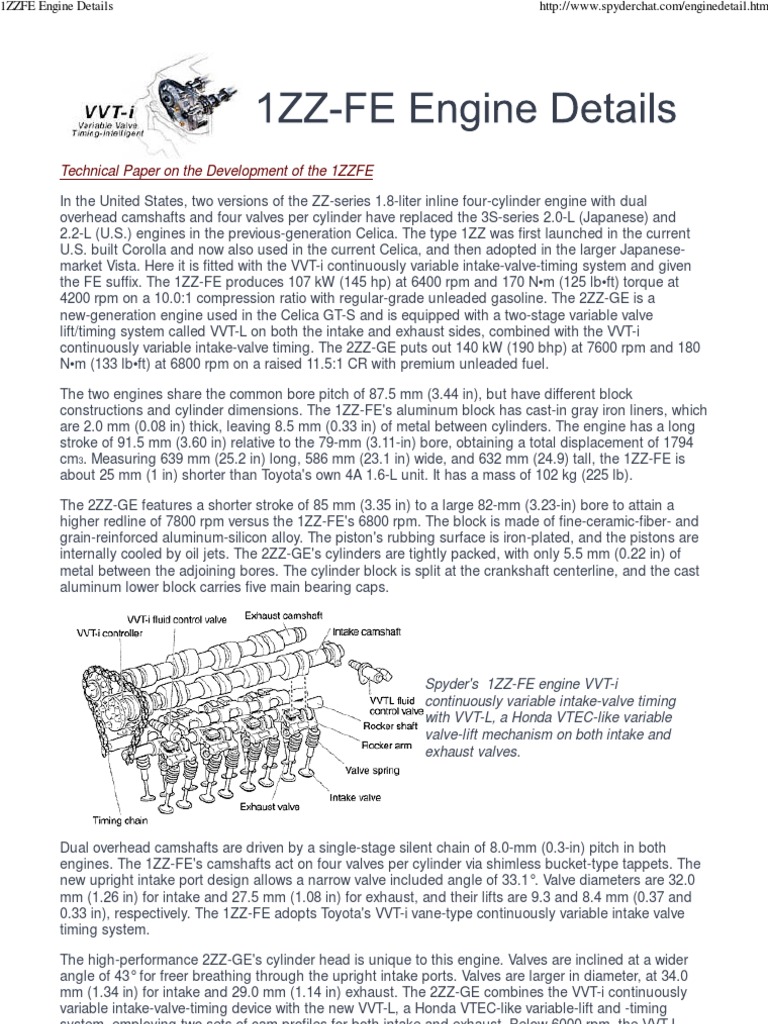 1ZZFE Engine Details | PDF | Engine Technology | Rotating Machines