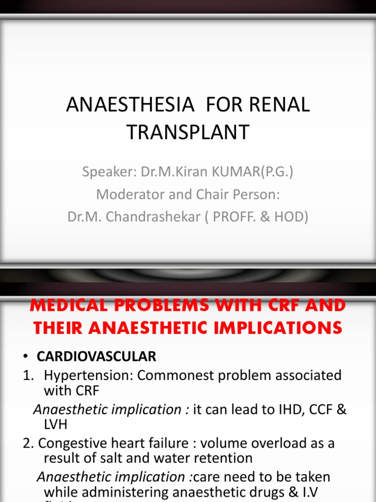 Anaesthesia For Renal Transplant PDF Anesthesia Morphine