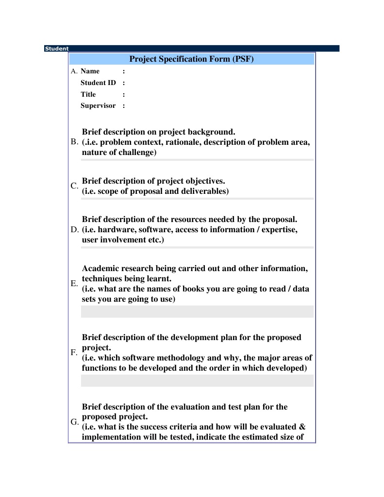 Student Project Specification Form | PDF