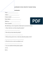 Consumer Behaviour Questionnaire