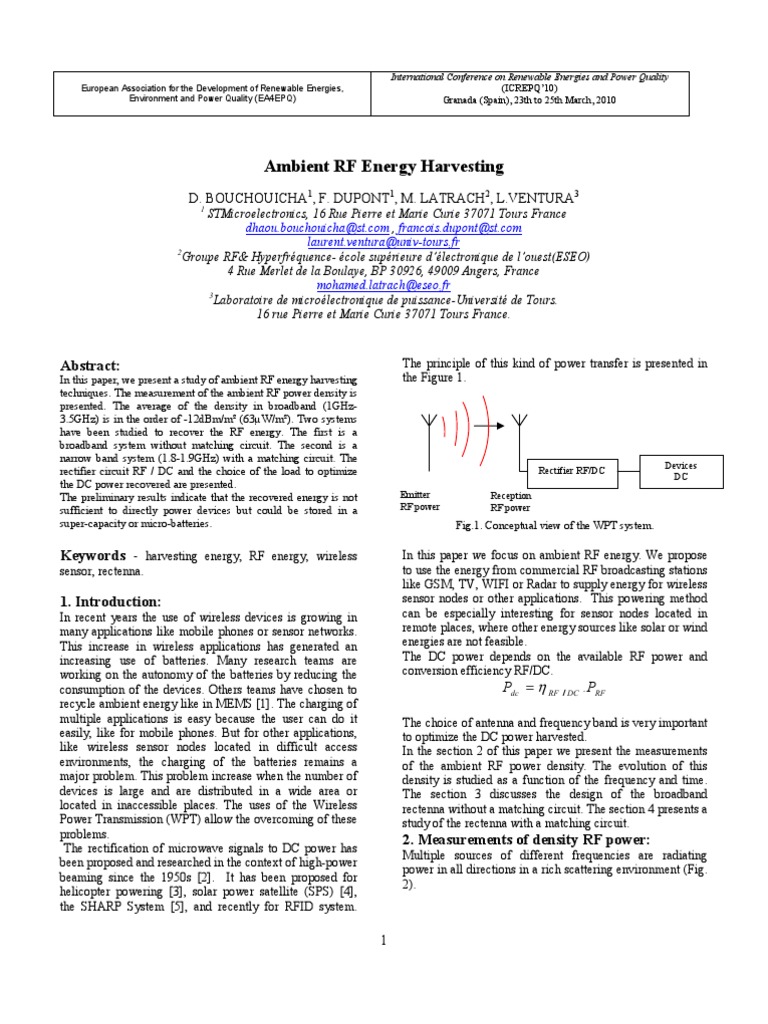 Ambient RF Energy Harvesting Study | PDF | Antenna (Radio) | Rectifier