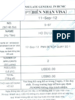 Visa Receipt (B1F N Nhan Visa) 11-Sep-12: Date NO. (S6 Ho So) 9-97 Name (Ho Ten) Ho Du Luat