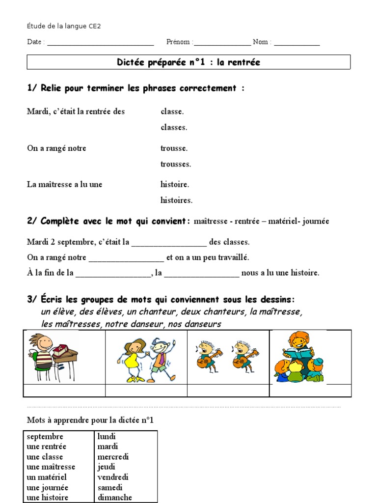 Dictées Préparées Cm2 Gratuites Pdf Dictée 1 La Rentrée | PDF
