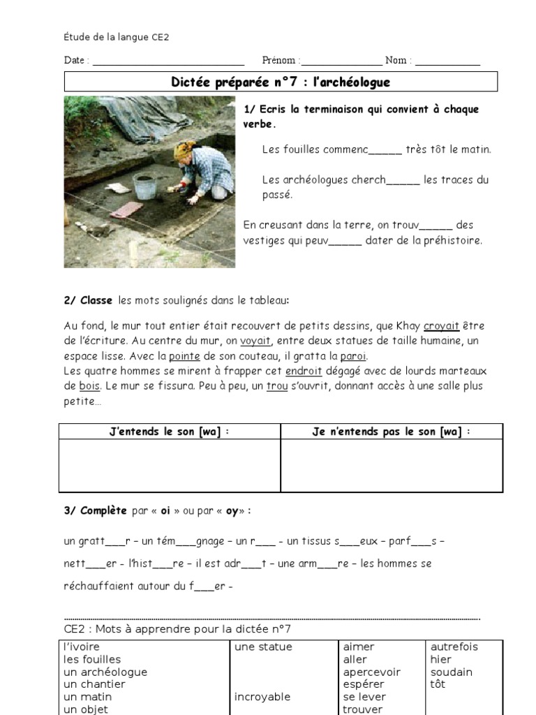 Dictee 7 Les Archeologues Archeologie