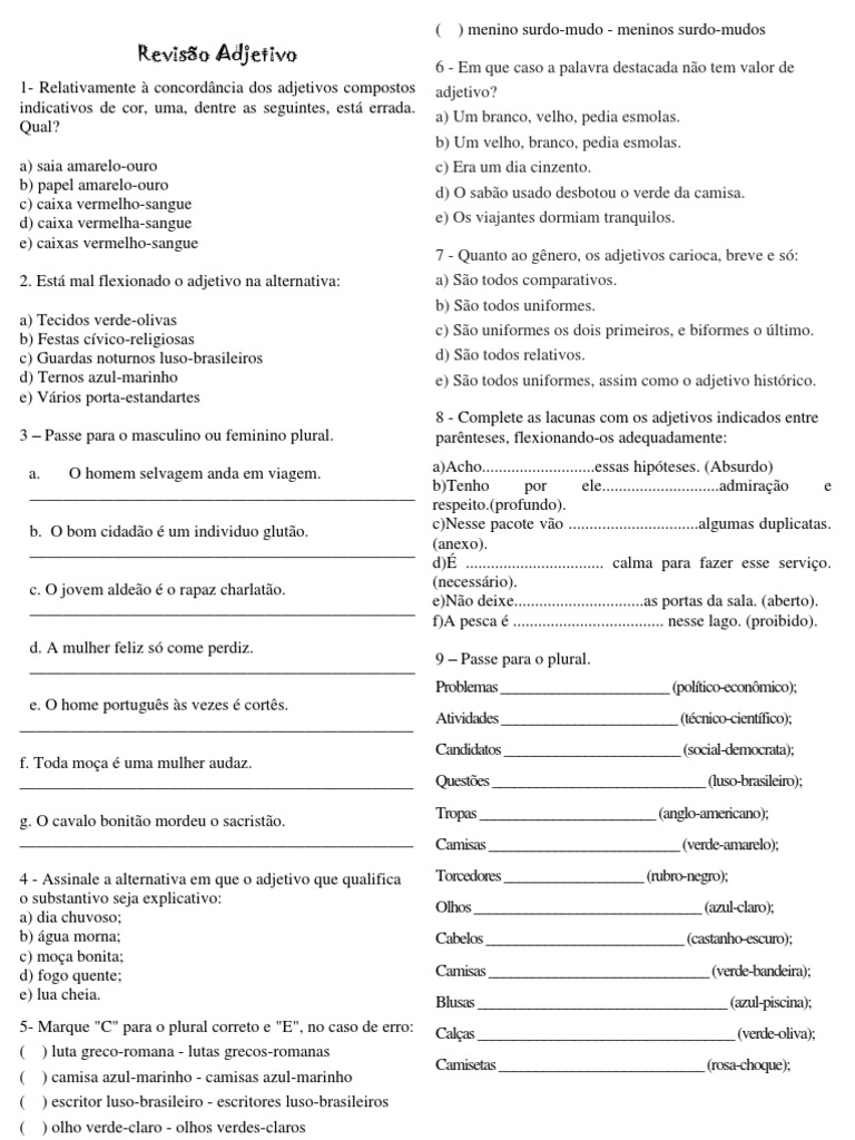 Revisao Adjetivo 6 Ano | PDF