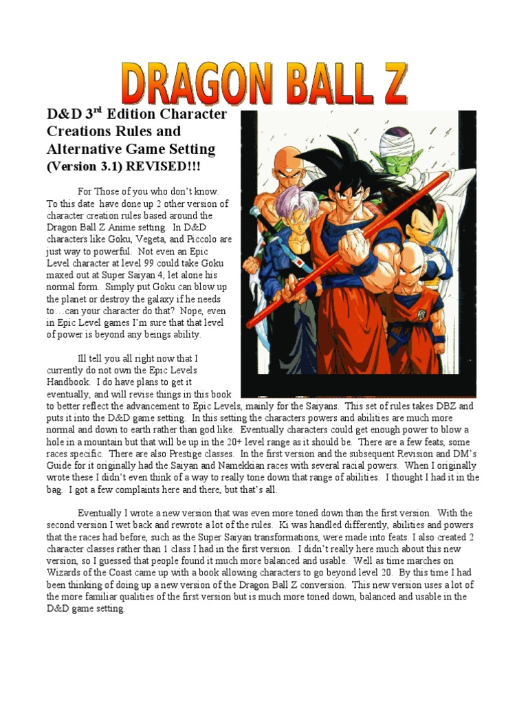 Dragon Ball Z Character Sheet PDF