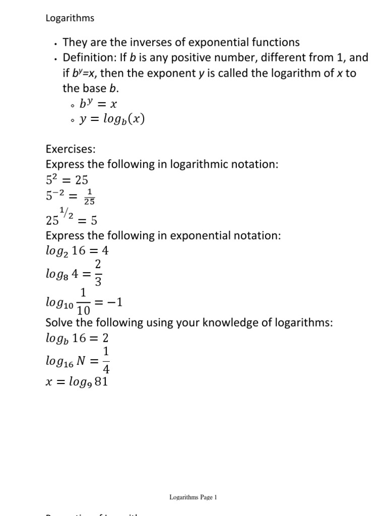 Understanding Logarithms and Their Properties | PDF | Science ...