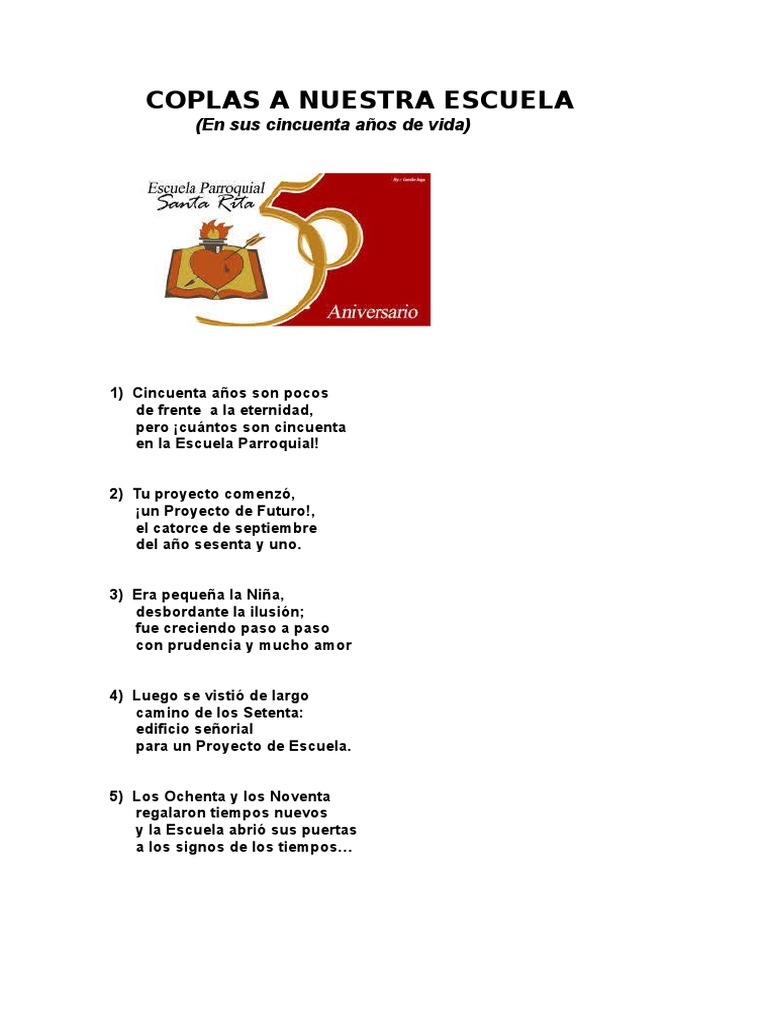Coplas A Nuestra Escuela Amor Religion Y Creencia
