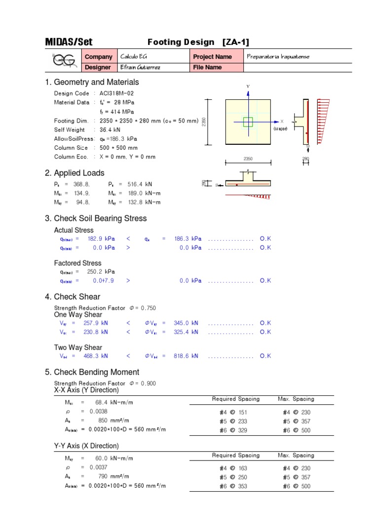 Footing Design Analysis Report | PDF