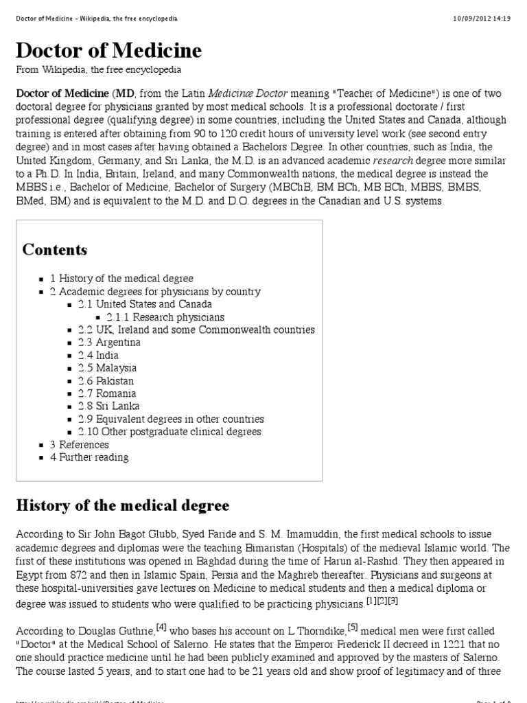 Doctor of Medicine - Wikipedia, The Free Encyclopedia | PDF | Doctor Of ...