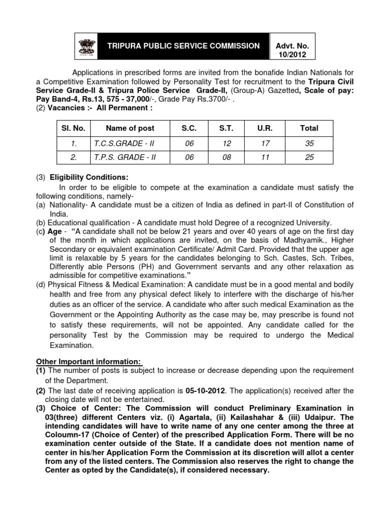 recruitment-notification-for-tripura-civil-service-grade-ii-tripura