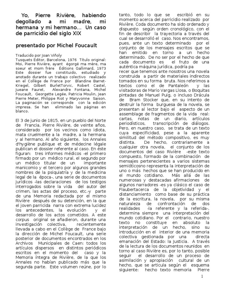 Foucault, Michel Yo, Pierre Riviere... PDF Locura Memoria
