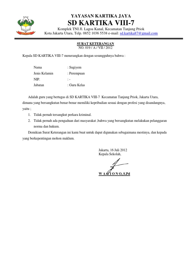 050 Surat Keterangan Kepribadian Baik Guru