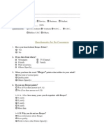 Questionnaire For The Consumers