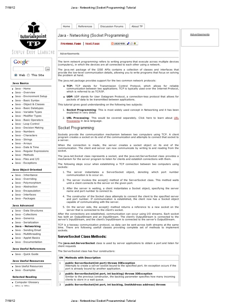 Java Networking Socket Programming Tutorial Java