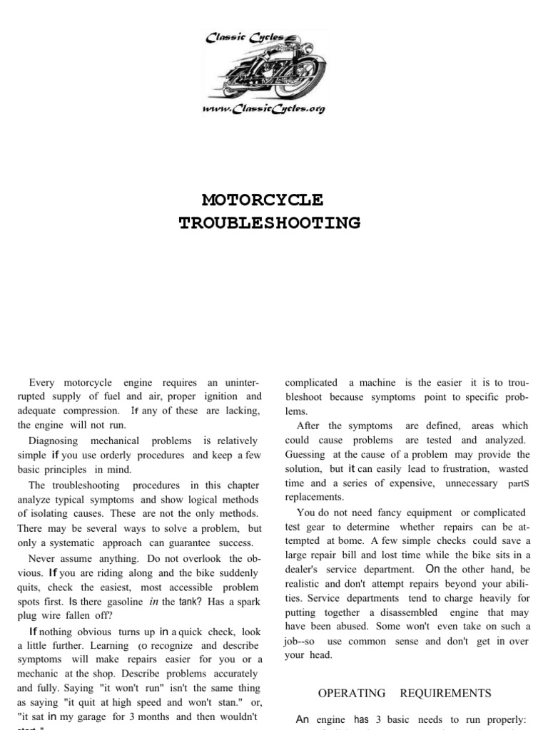 Motorcycle Troubleshooting Guide | PDF | Carburetor | Clutch