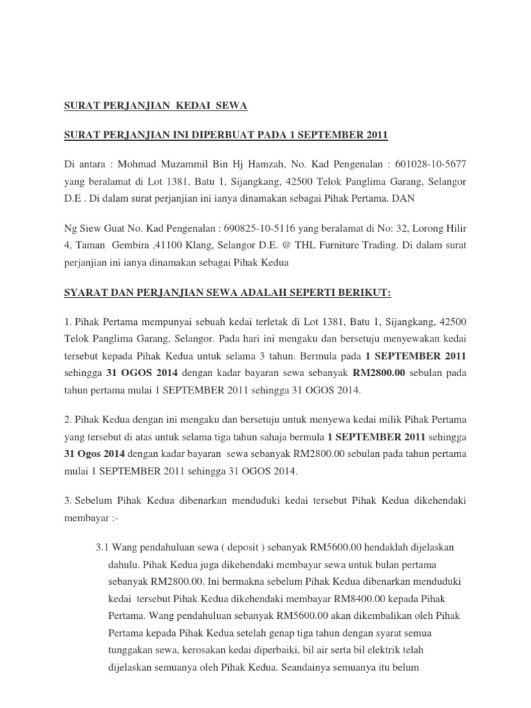 Surat Rasmi Permohonan Sewa Kedai Selangor d