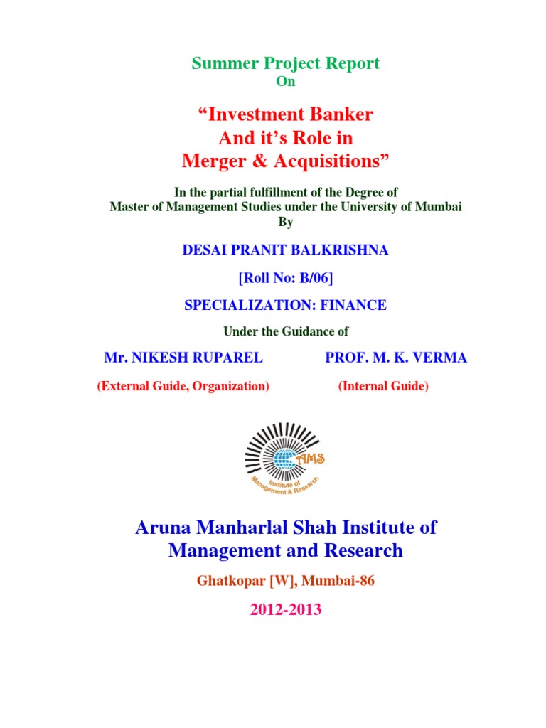 Investment Banking in Mergers & Acquisitions | PDF | Investment Banking ...