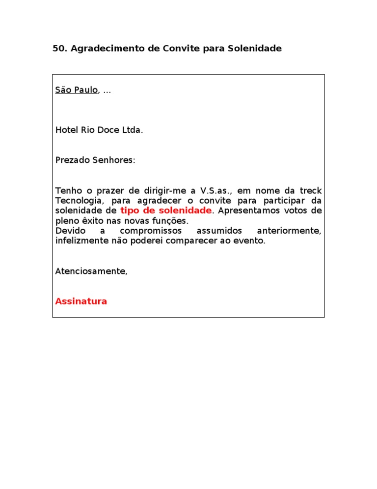 050. Agradecimento de Convite Para Solenidade