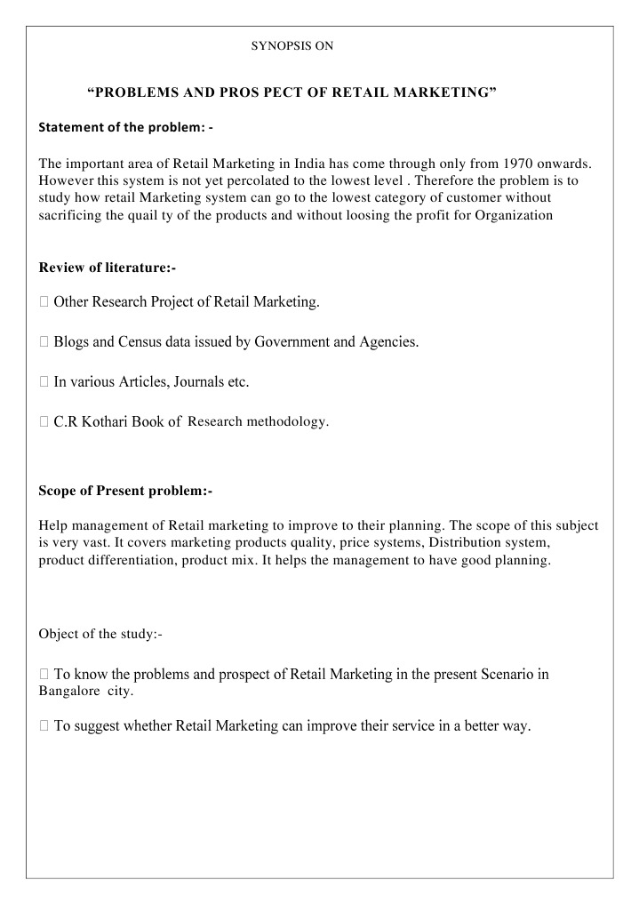 what is marketing synopsis