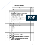 Table of Contents for Sugar Industry Report