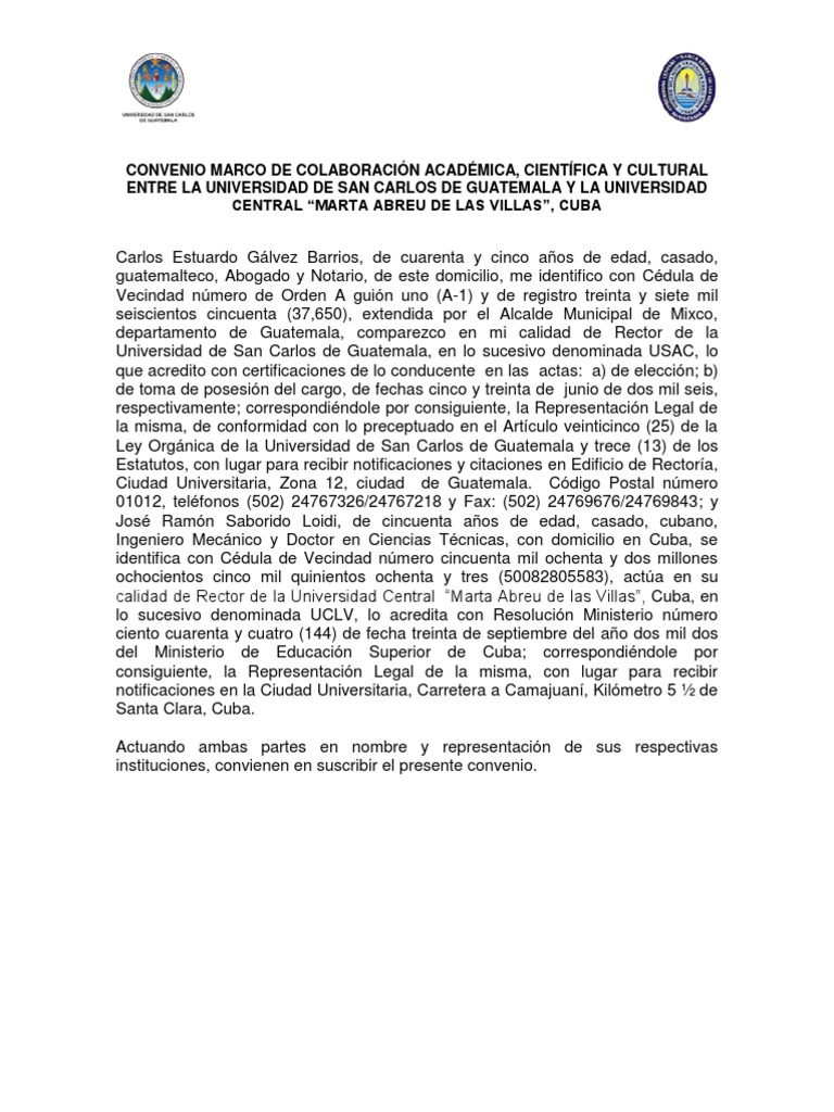 Convenio de Colaboración USAC y UCLV | PDF | Universidad | Guatemala