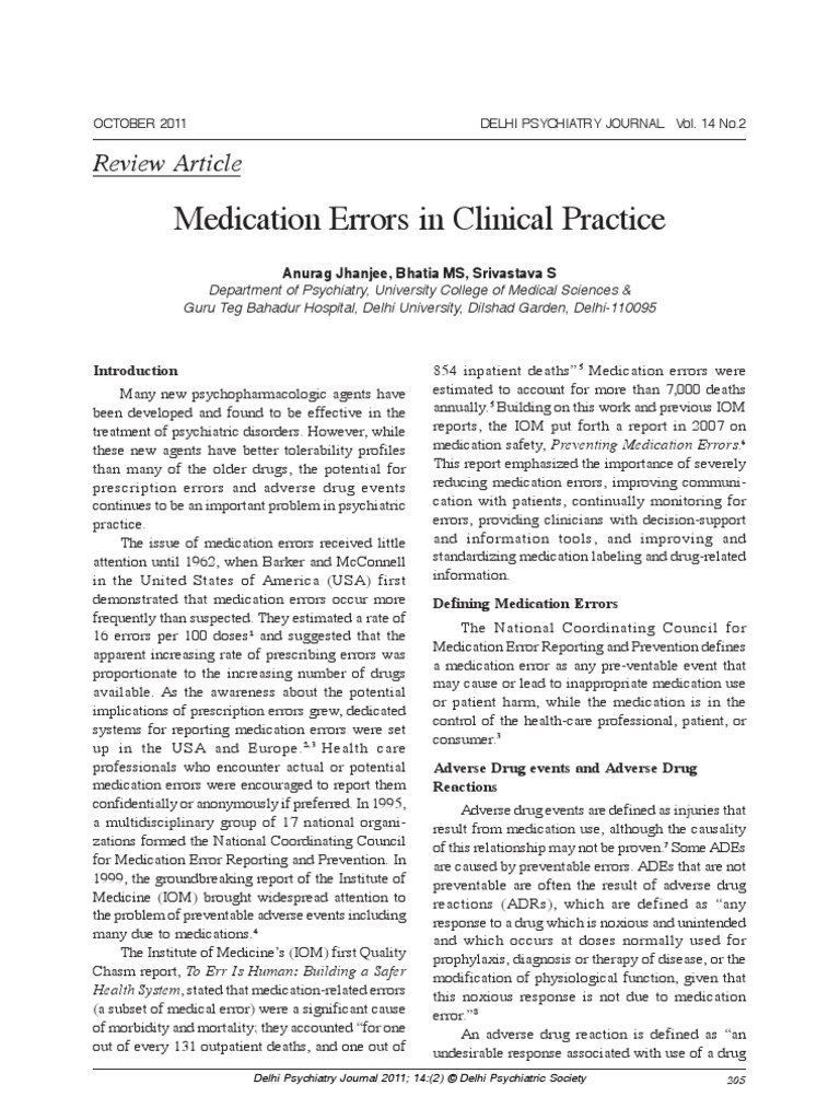 Medication Errors in Clinical Practice Review Article