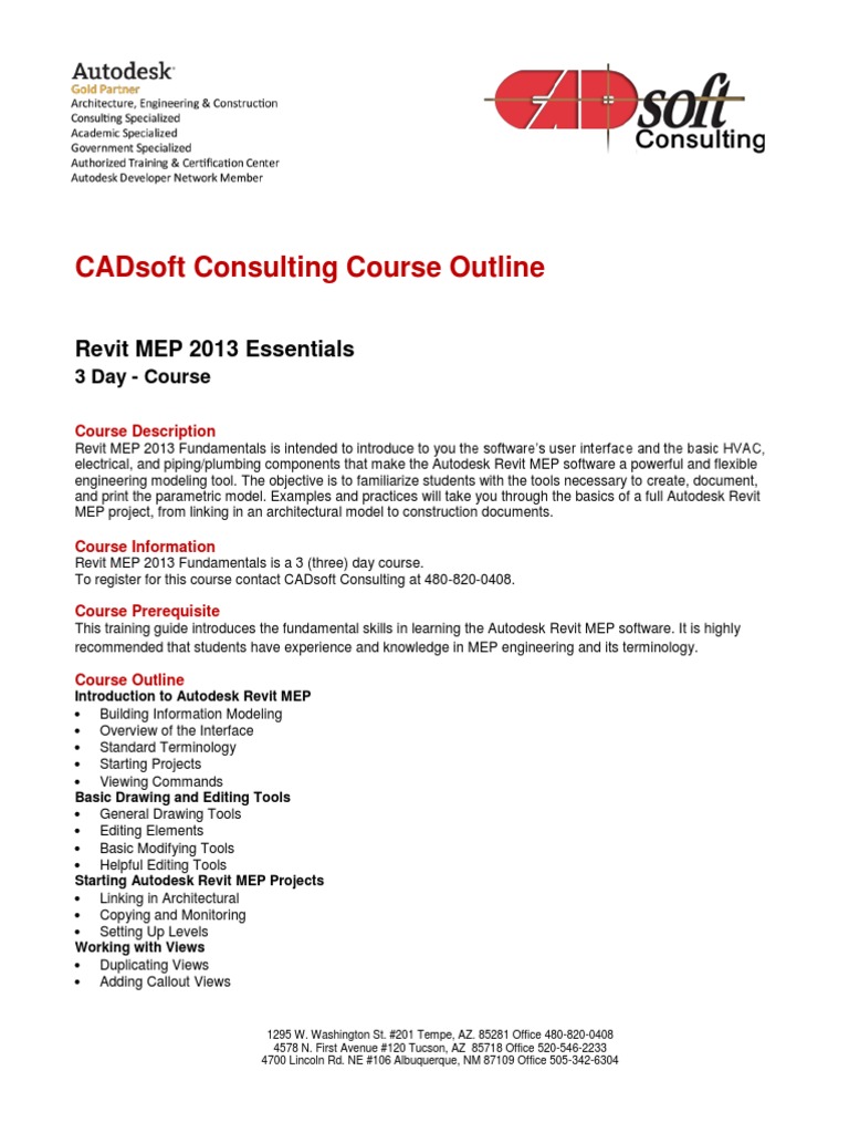 Revit MEP 2013 Essentials Course Outline | PDF | Autodesk Revit | Hvac