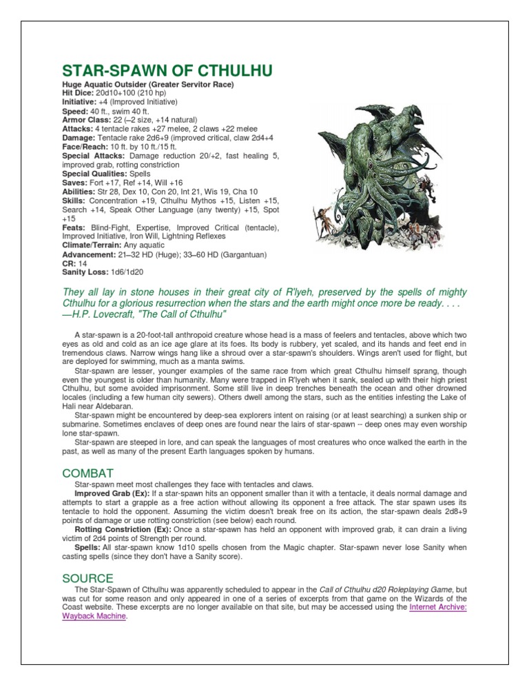 StarSpawn of Cthulhu Overview PDF Cthulhu Cthulhu Mythos