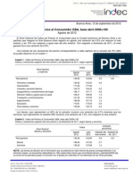 Indice de Precios al  Consumidor - GBA Base Abril 2008 - 100 (Agosto 2012)