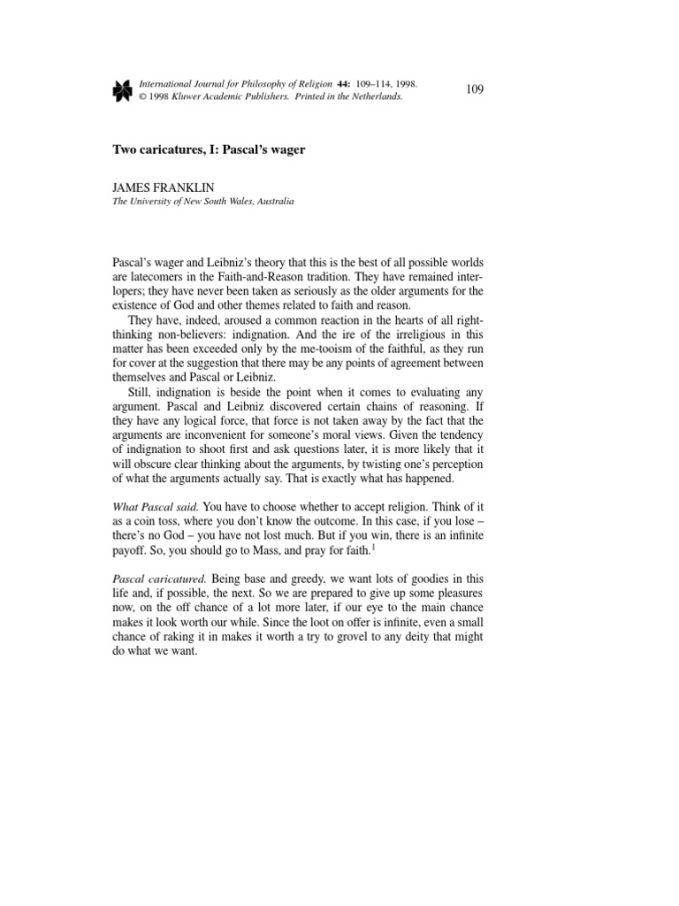 Two Caricatures I Pascal S Wager Decision Theory Argument