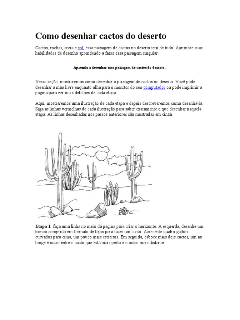 Como desenhar um cacto saguaro  Tutorial de desenho passo a passo